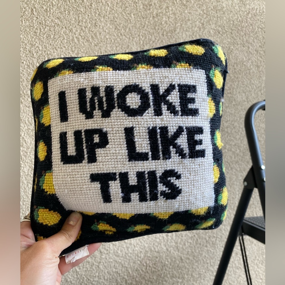 I Woke Up Like This Decorative Pillow - Black & Yellow